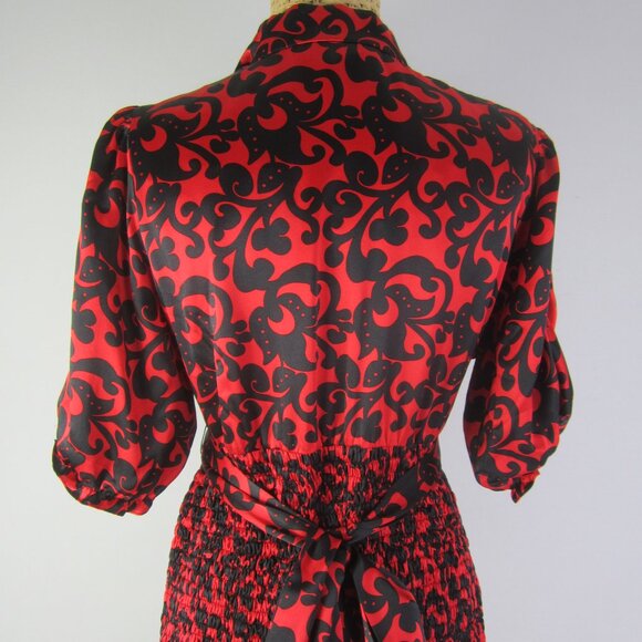 INC International Concepts Women 12P 12 P Red Black Floral Silk SS Shirt Ties - Picture 10 of 10